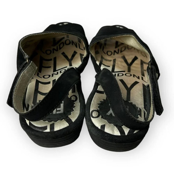 Fly London Black Suede Palpfly Peep Toe Sandals - Picture 5 of 9
